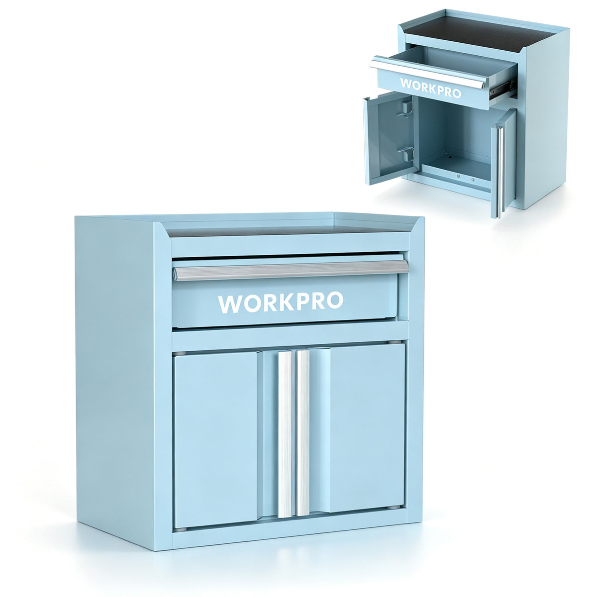 Workpro mini tool box in light blue with cold-rolled steel construction for workshop and garage storage