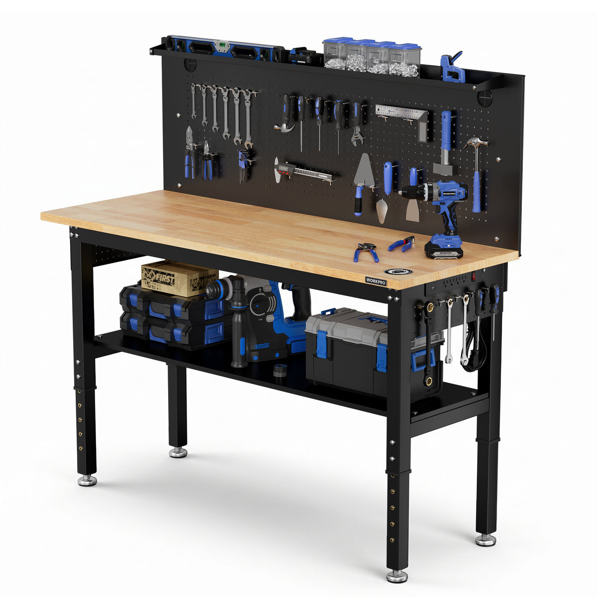 WORKPRO 60＂x 22＂ Adjustable Height Workbench with Pegboard