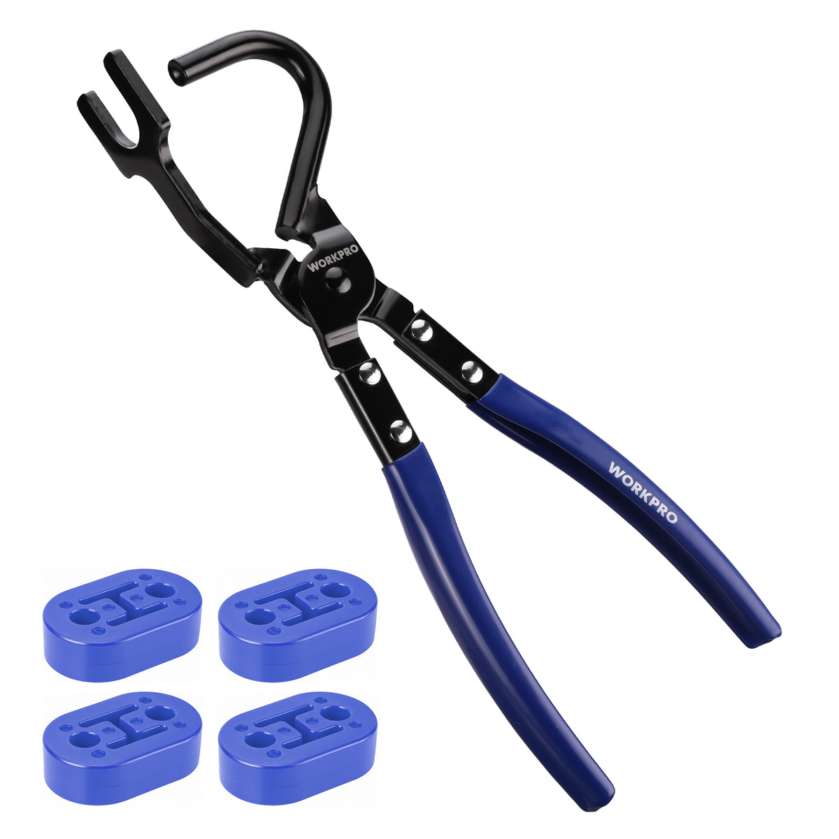 WORKPRO Exhaust Hanger Removal Tool with 4 Rubber Hangers, blue and non slip grip for innovation quality