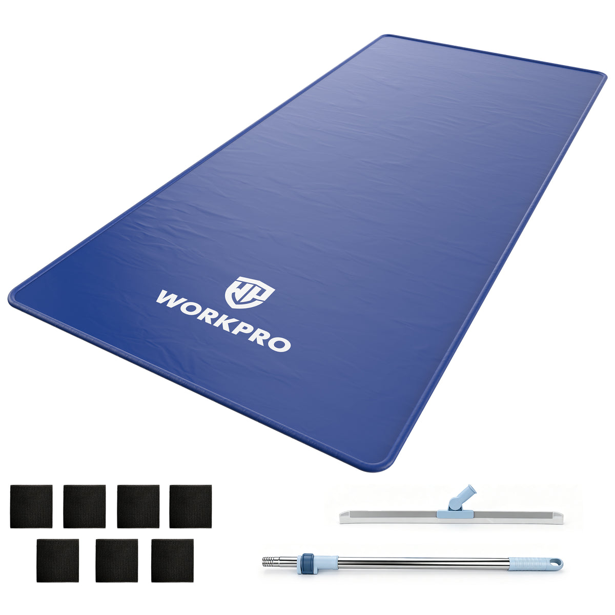 WORKPRO Garage Floor Mat for Under Car, 7.9 ft x 18 ft, Containment Mat | 1-Inch Raised Edge Catches Snow, Ice & Road Salt, 1000D 3-Layer PVC, 7.9 x 18 ft, 18.81 lb, Hook & Loop Tabs, Squeegee