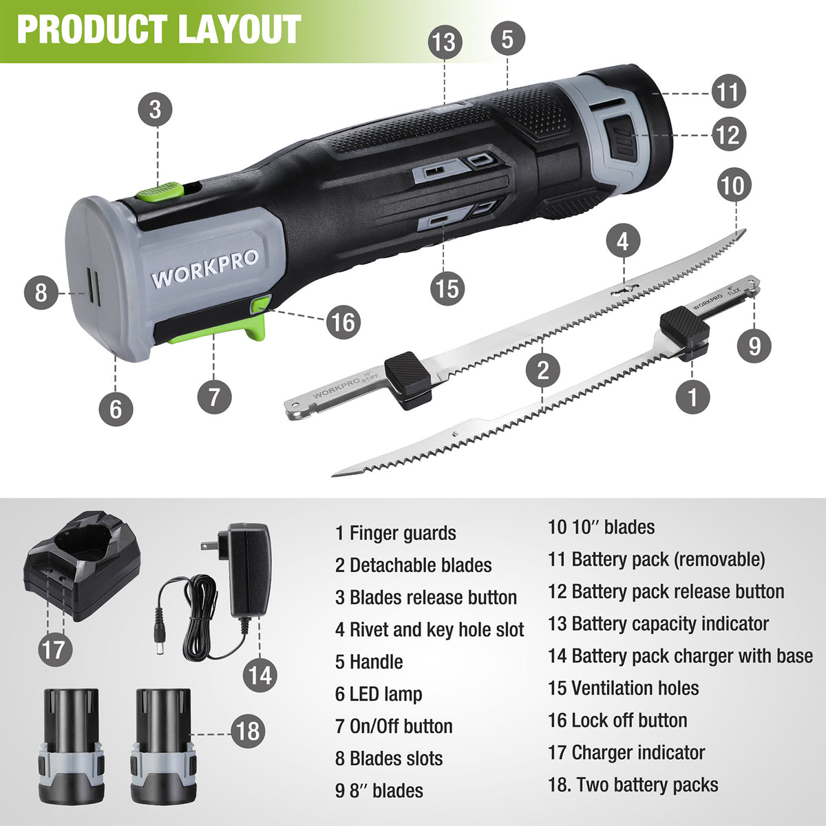 Cordless electric fillet knife with removable blade slots and blade accessories