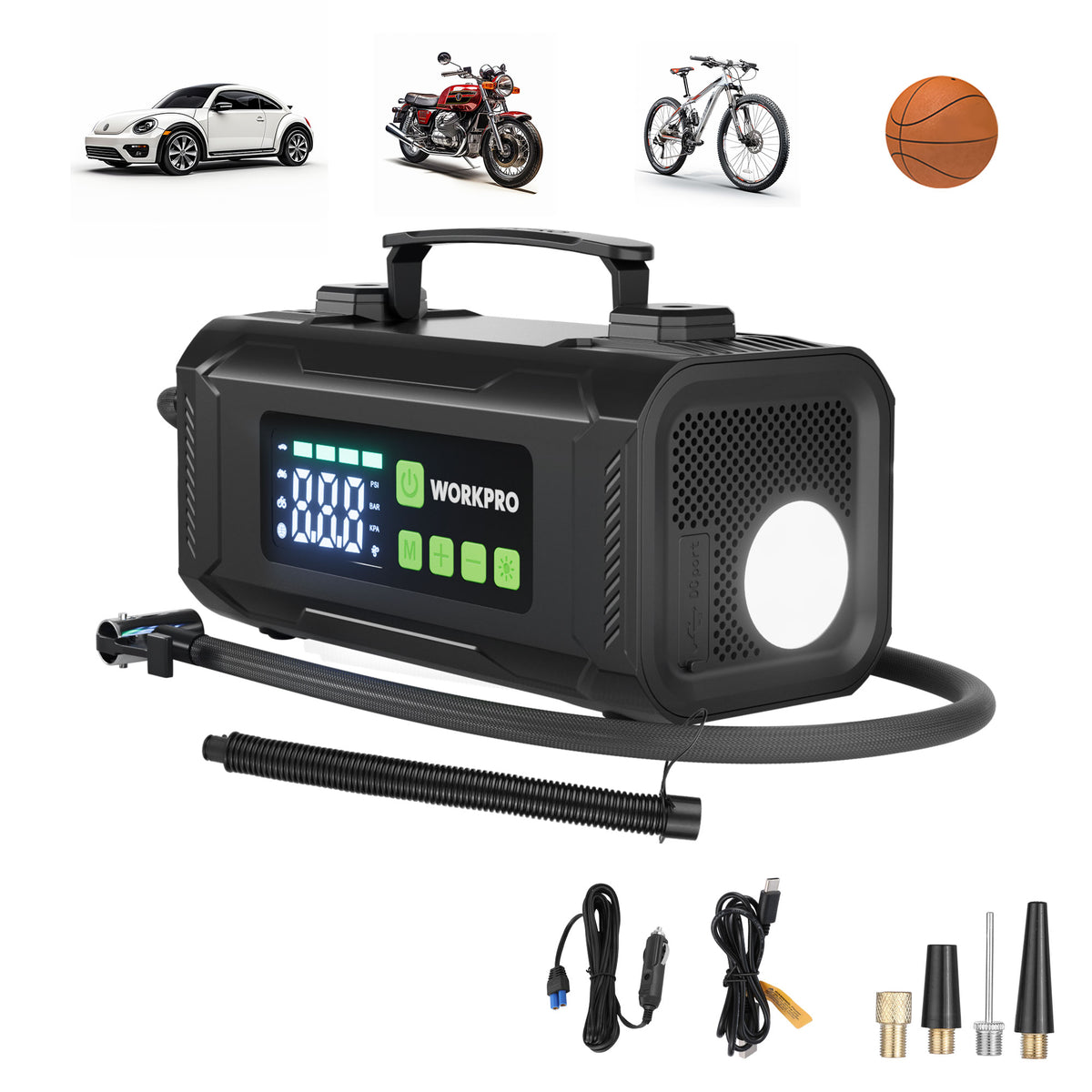 WORKPRO 12V Tire Inflator Portable Air Compressor,Air Compressor Portable with Digital Screen, 3X Faster Inflation Air Pump for Car, Bike, Ball, Motor