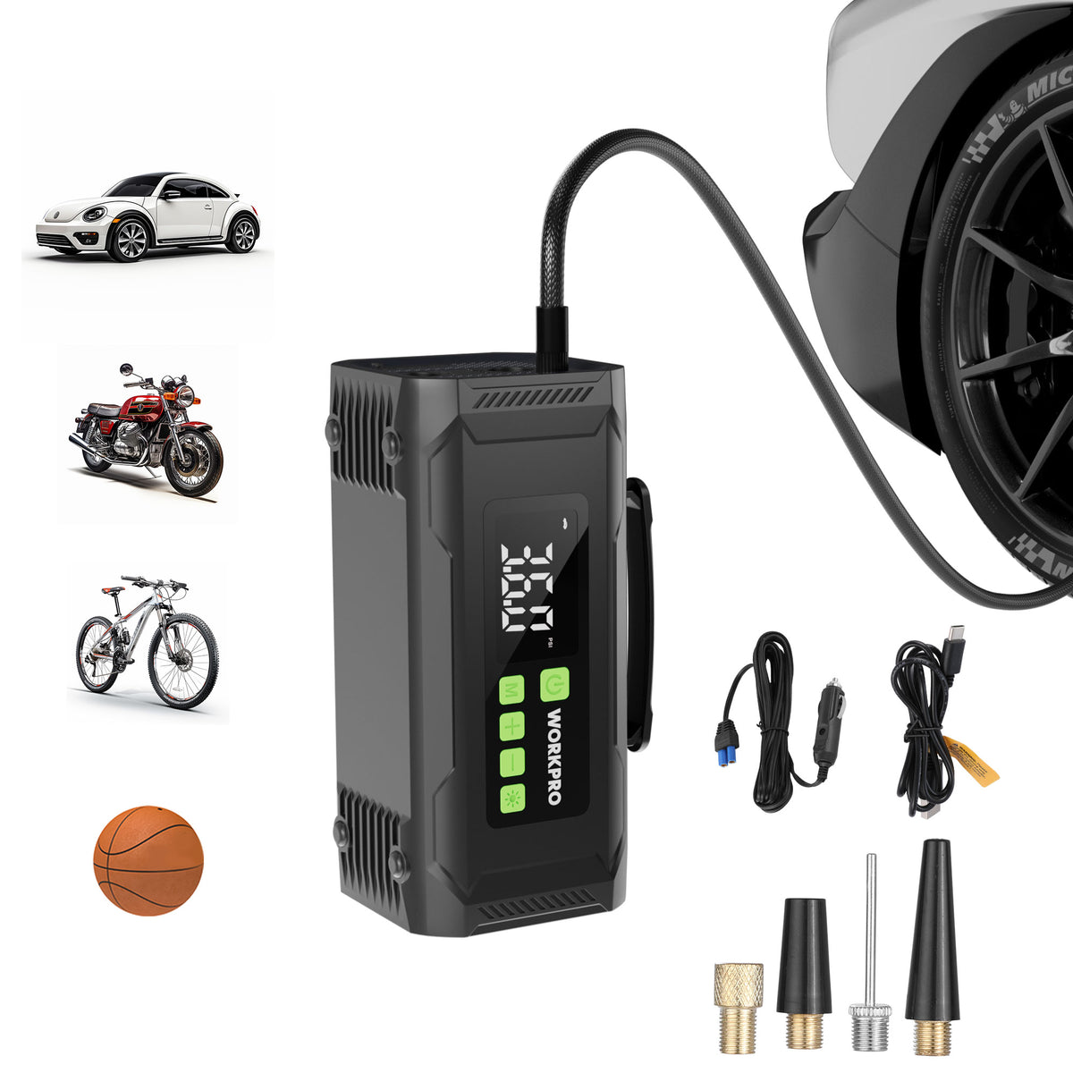 WORKPRO 12V Tire Inflator Portable Air Compressor,Air Compressor Portable with Digital Screen, 3X Faster Inflation Air Pump for Car, Bike, Ball, Motor