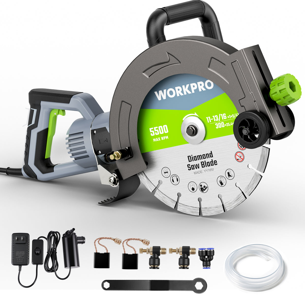 WORKPRO 12 inch concrete saw with innovation, quality, and durable cutting power in gray and green