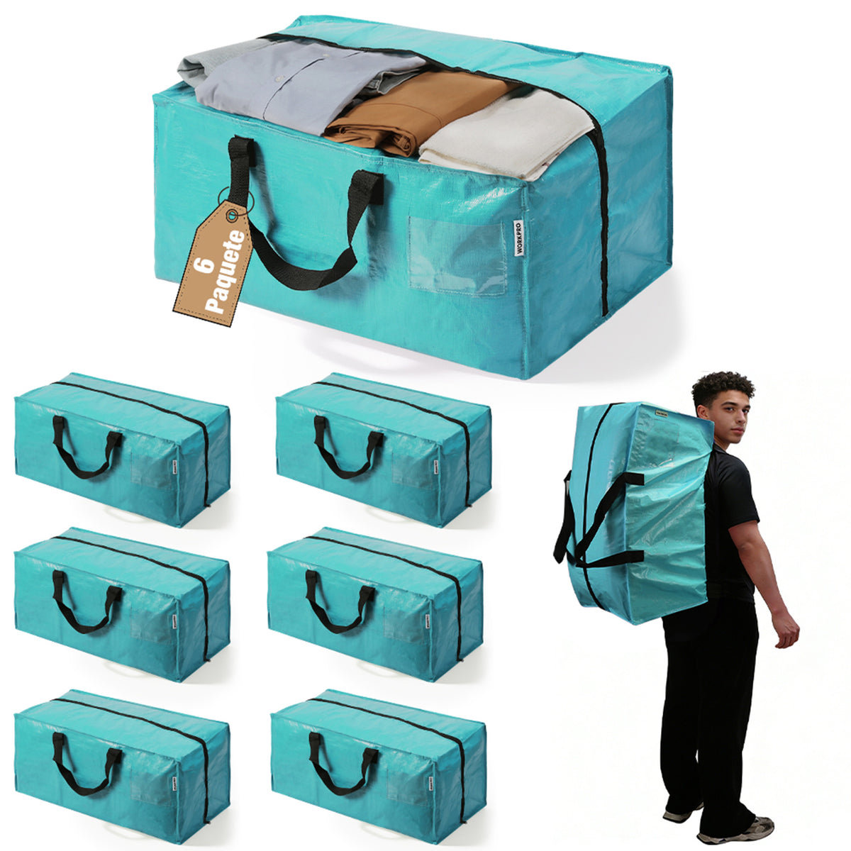 WORKPRO 6 Pack extra large heavy duty storage moving tote bags in blue innovation, quality, and secure zippers