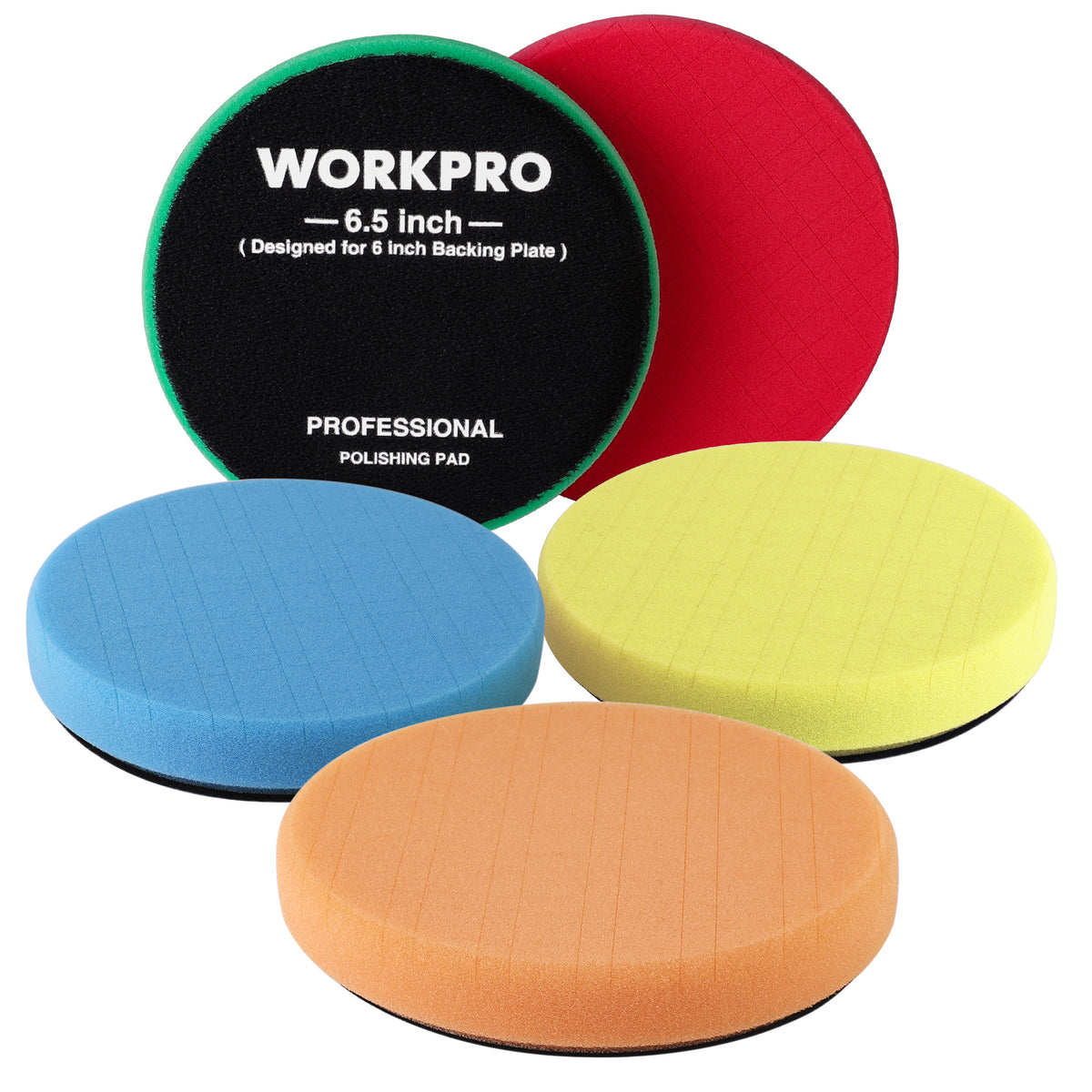 WORKPRO 6.5 inch buffing sponge pads, quality foam polishing pad set for car paint compounding