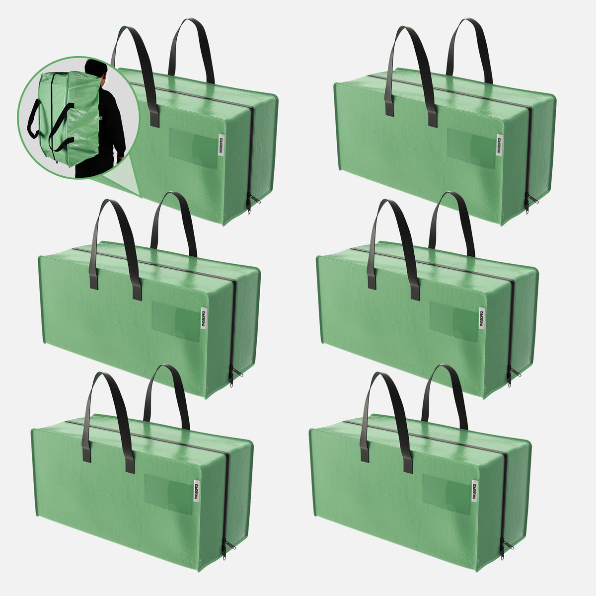 WORKPRO 6 Pack Extra Large Moving Bags in green with innovation quality high-quality secure zippers and handles