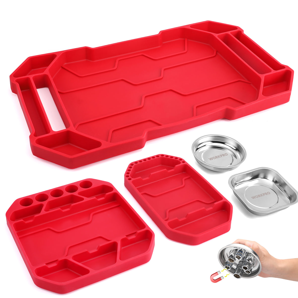 WORKPRO 5-Piece Non-Slip Tool Tray Set in red with innovation quality secure durable non-slip surface