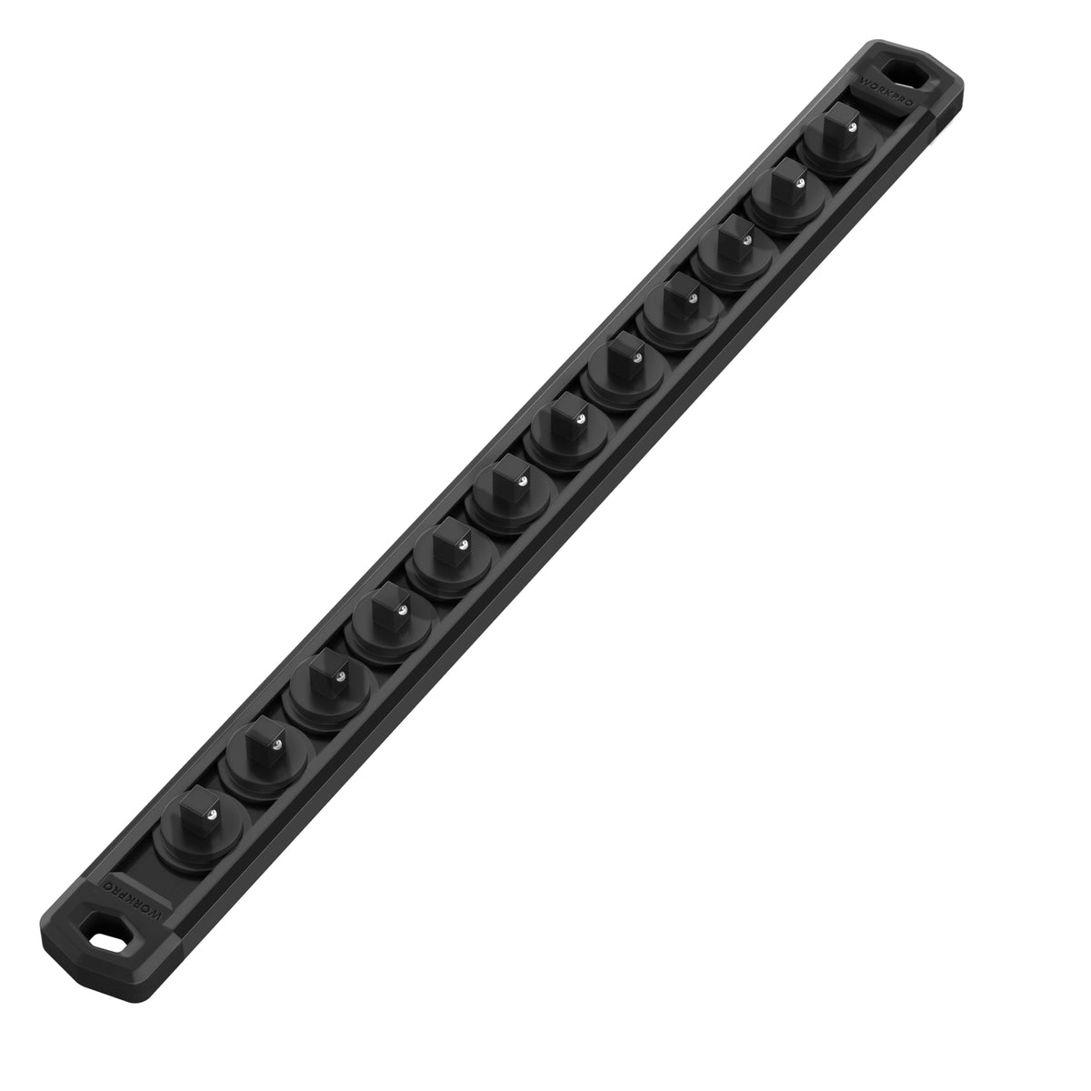 WORKPRO Magnetic Socket Organizer 14 inch drive black aluminum alloy socket rack kit with durable secure clips