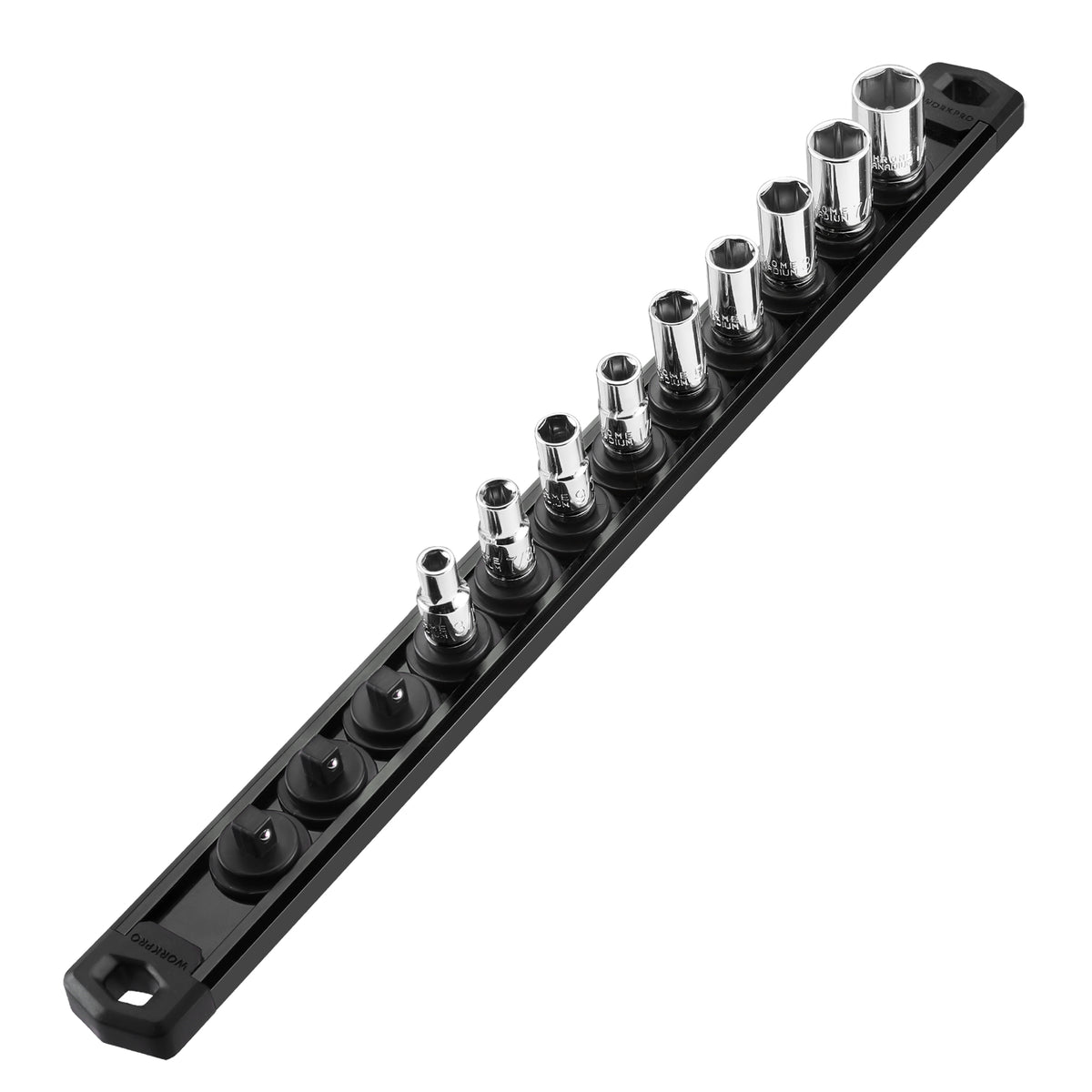 WORKPRO Magnetic Socket Organizer quality black aluminum alloy socket rack with durable secure magnetic clips