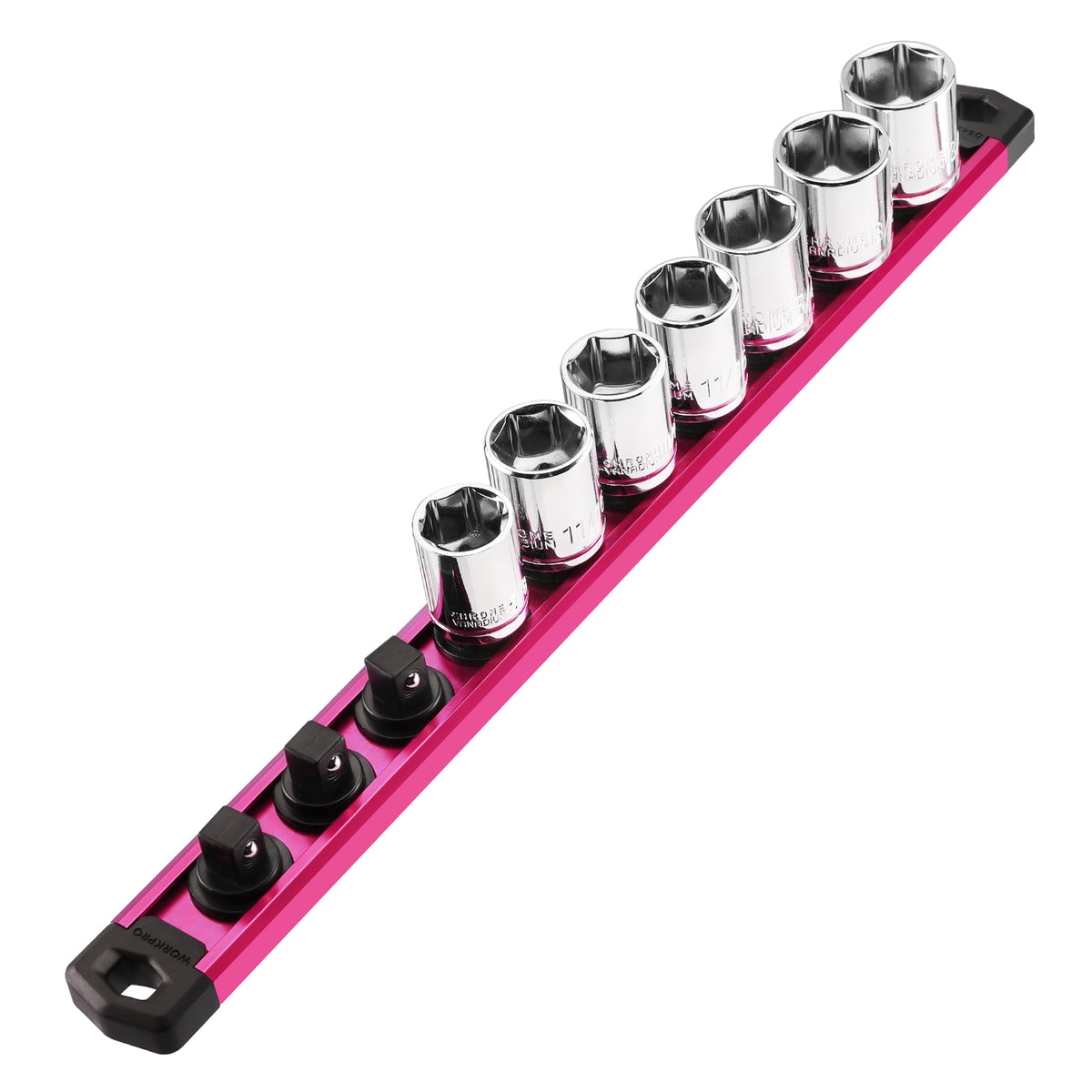 WORKPRO Magnetic Socket Organizer 38 inch drive aluminum alloy socket rail in rose red with durable secure innovation