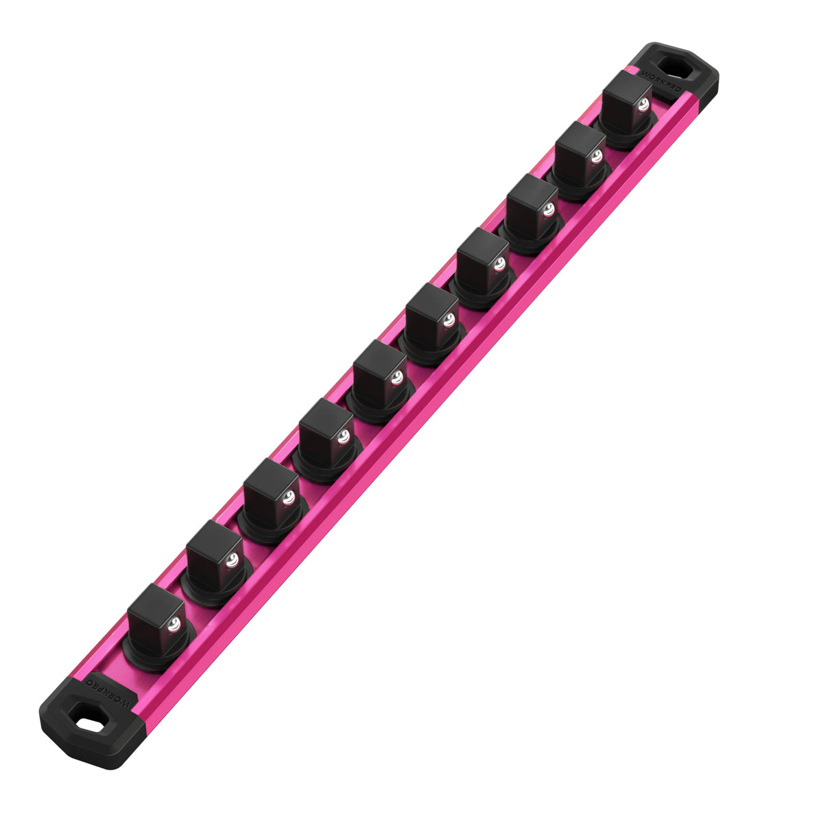 WORKPRO Magnetic Socket Organizer 12-inch drive rail in rose red with innovation, quality, and secure clips