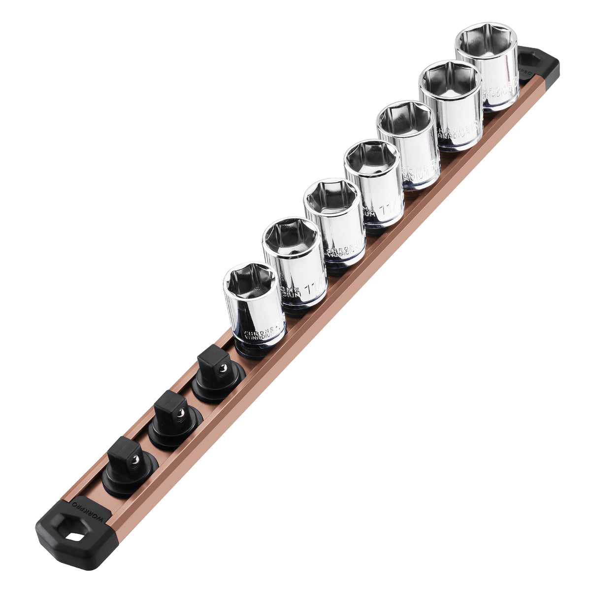 WORKPRO Magnetic Socket Organizer 38 inch drive aluminum alloy socket rail in champagne with secure durable quality