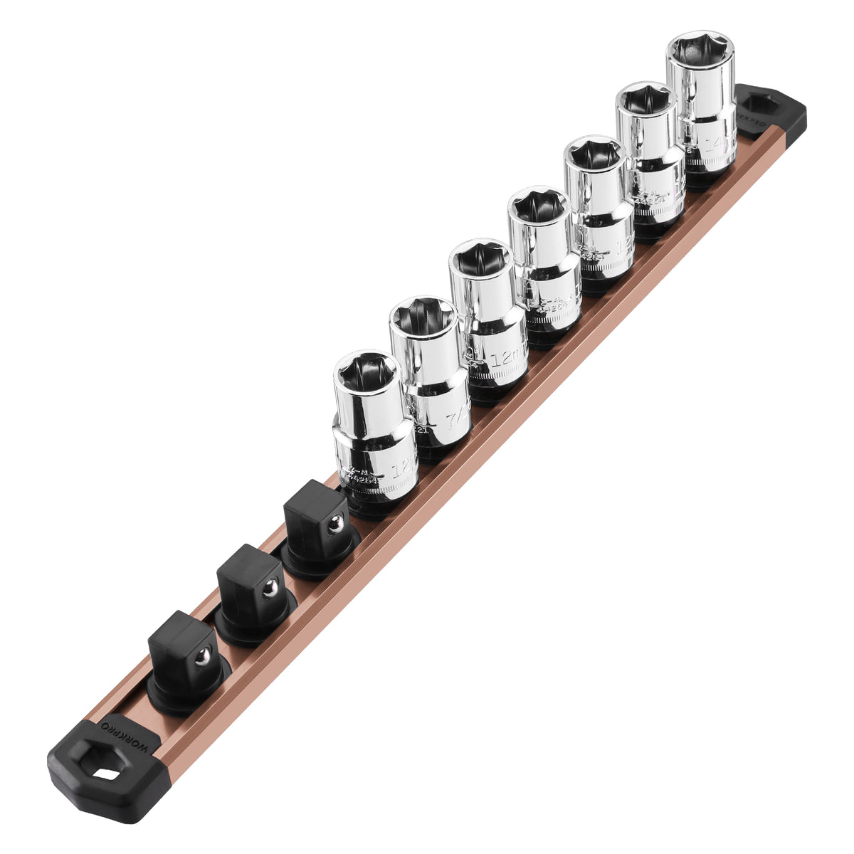 WORKPRO Magnetic Socket Organizer quality aluminum alloy socket rack kit with secure magnetic clips, durable and convenient