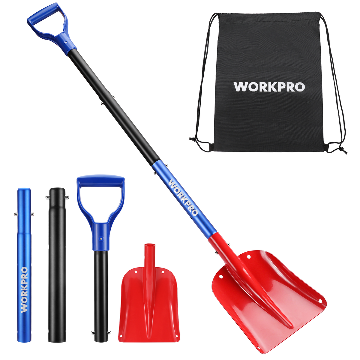 WORKPRO 47" Adjustable Aluminum Snow Shovel, Detachable Shovel