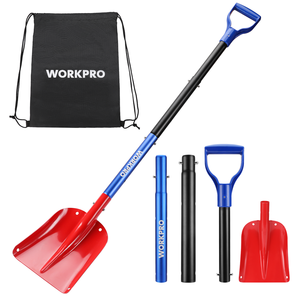 WORKPRO 47" Adjustable Aluminum Snow Shovel, Detachable Shovel