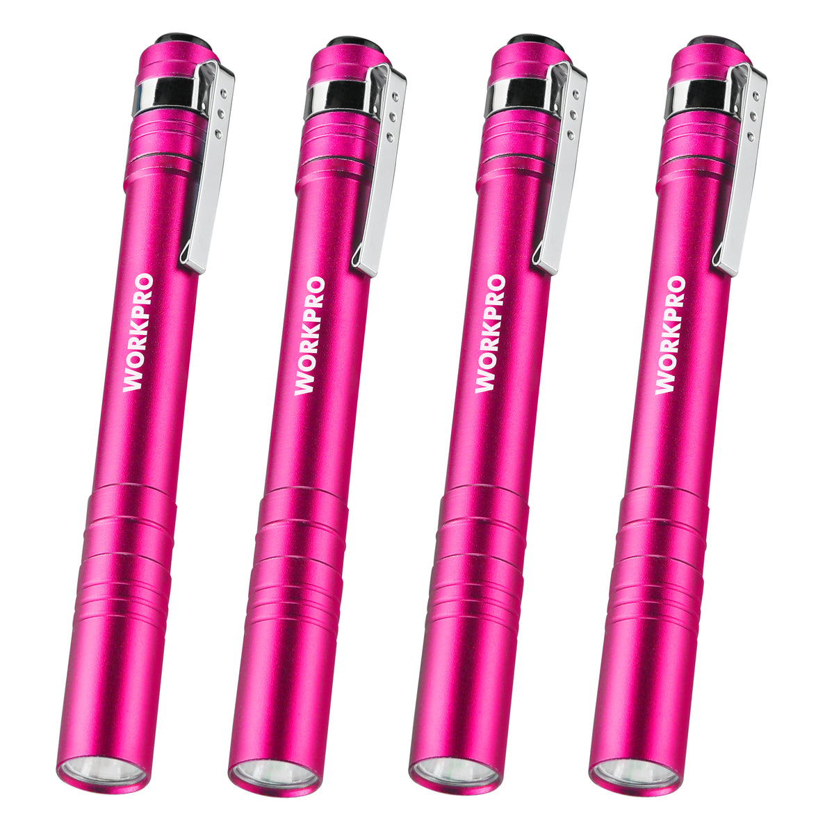 Pink aluminum pocket flashlight with clip, four-pack set