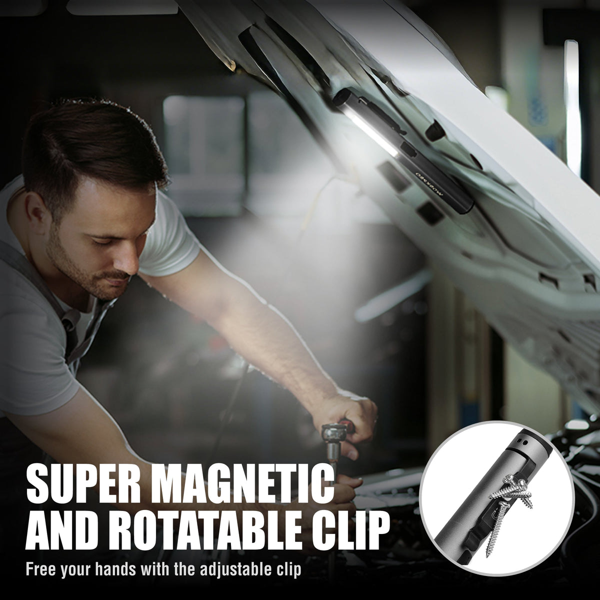 WORKPRO pocket pen flashlight with bright beam and adjustable rotatable clip
