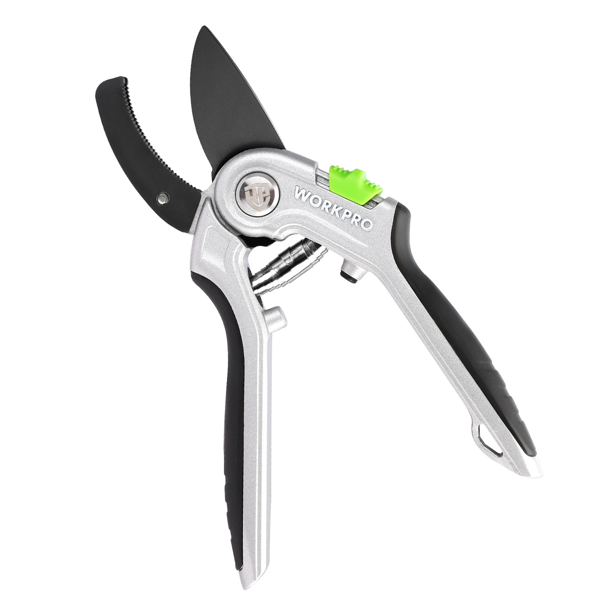 Workpro garden anvil pruning shears in silver and black with SK5 steel and heat-treated stainless steel blades.