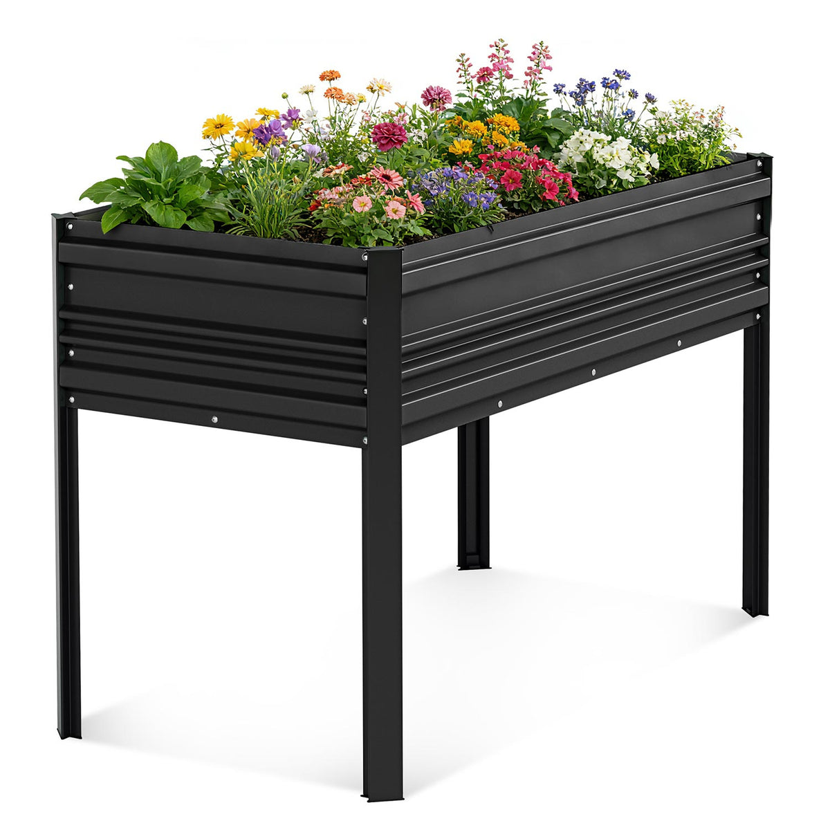 Workpro galvanized raised garden bed in black with rolled safety edges and five drainage holes for outdoor gardening