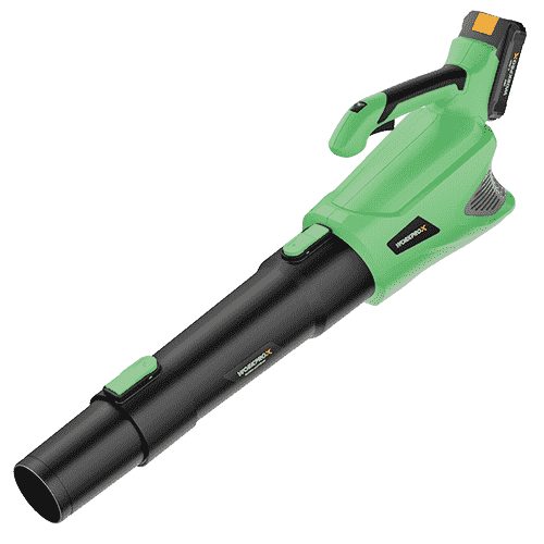 Green and black handheld tool with innovation and quality details on the body, secure grip and durable build