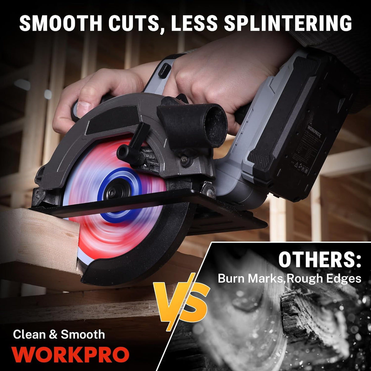 Close-up of circular saw blade edge with carbide teeth for smooth, fine cuts