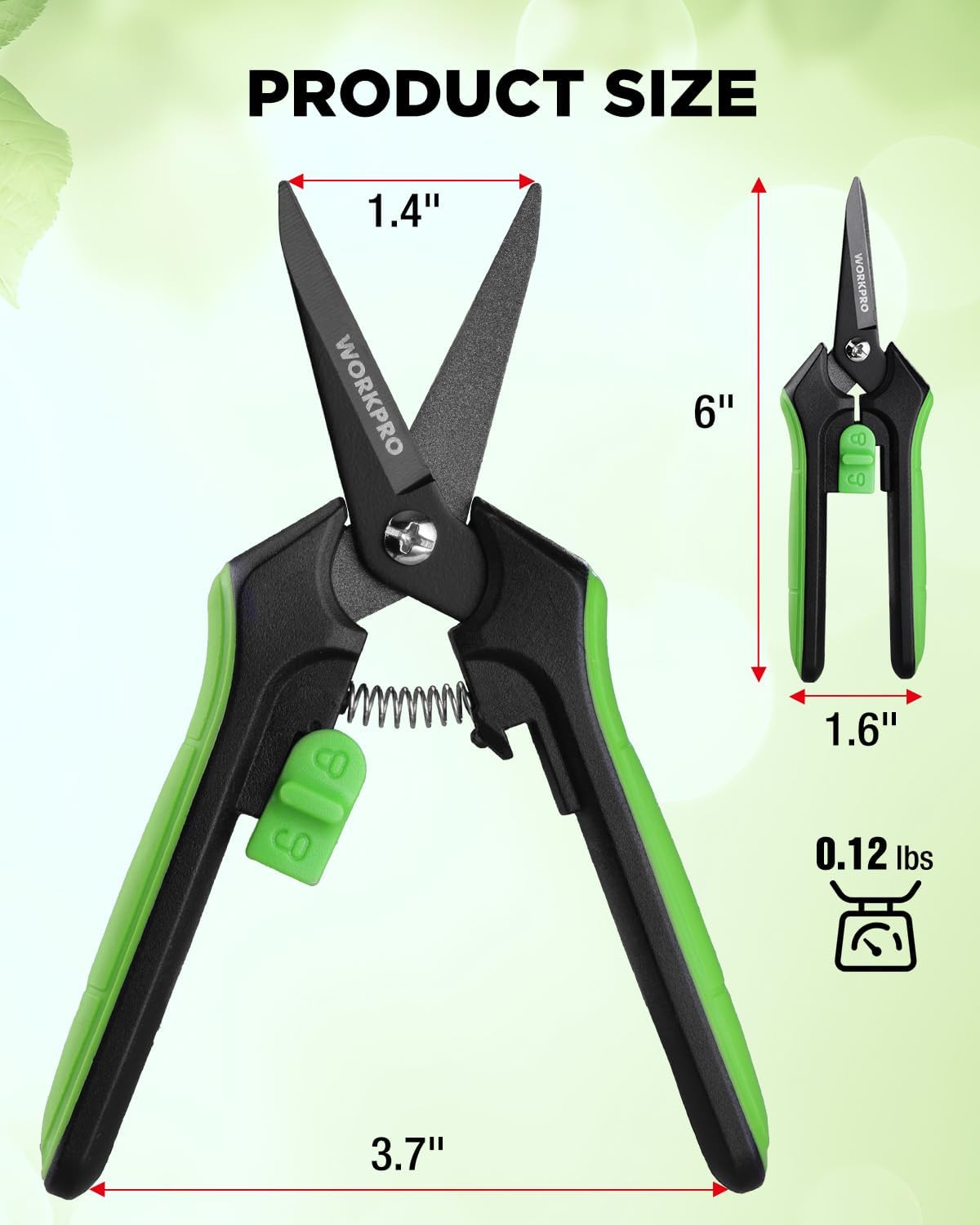 Garden pruning shears with black and green handles, compact 6-inch snip design