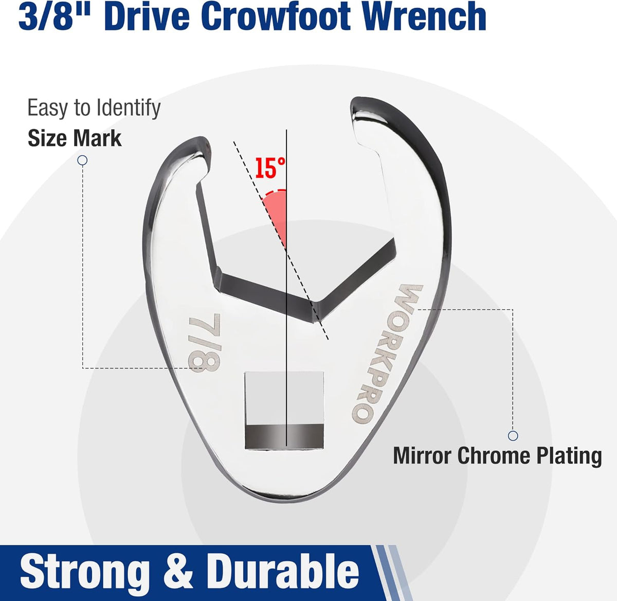 3/8-in drive crowfoot flare nut wrench with chrome finish and 7/8 size mark