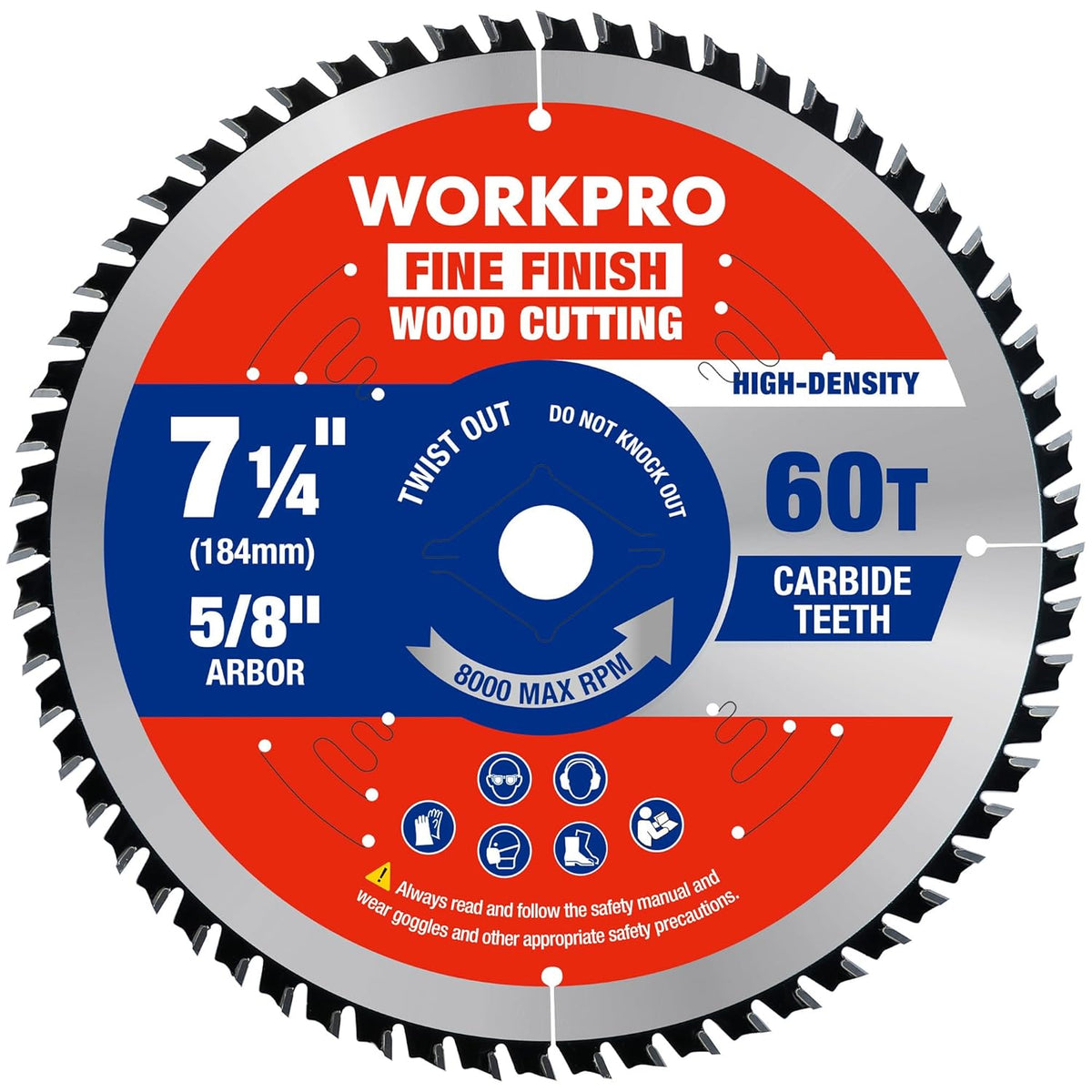 WORKPRO fine finish circular saw blade, 7-1/4 in (184mm) diameter, 60T carbide teeth