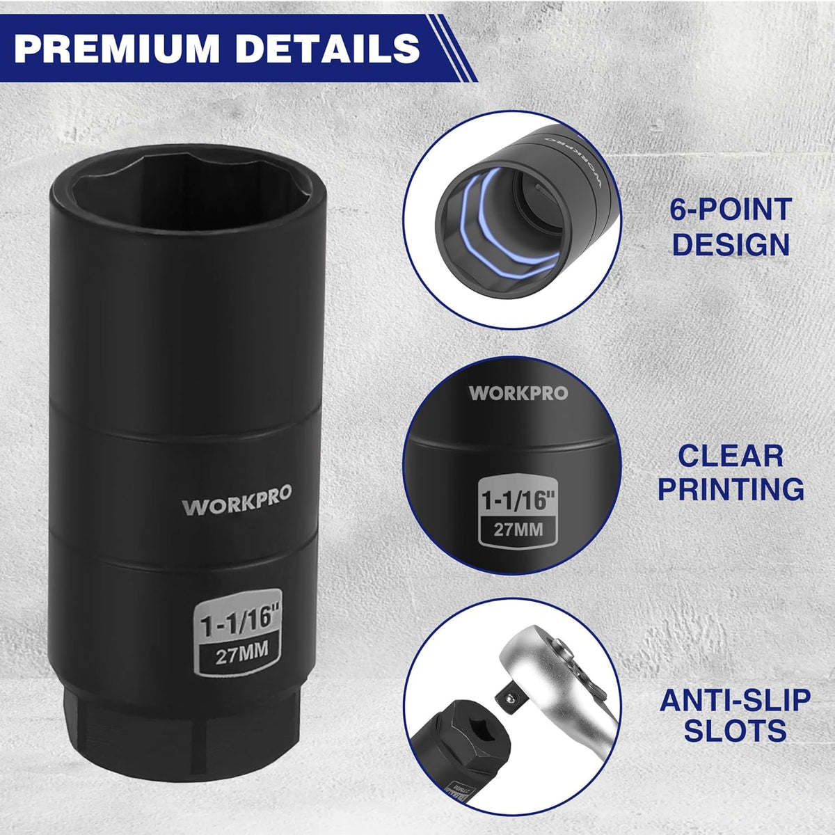 WORKPRO oil pressure sensor socket, black, 6-point design with anti-slip slots