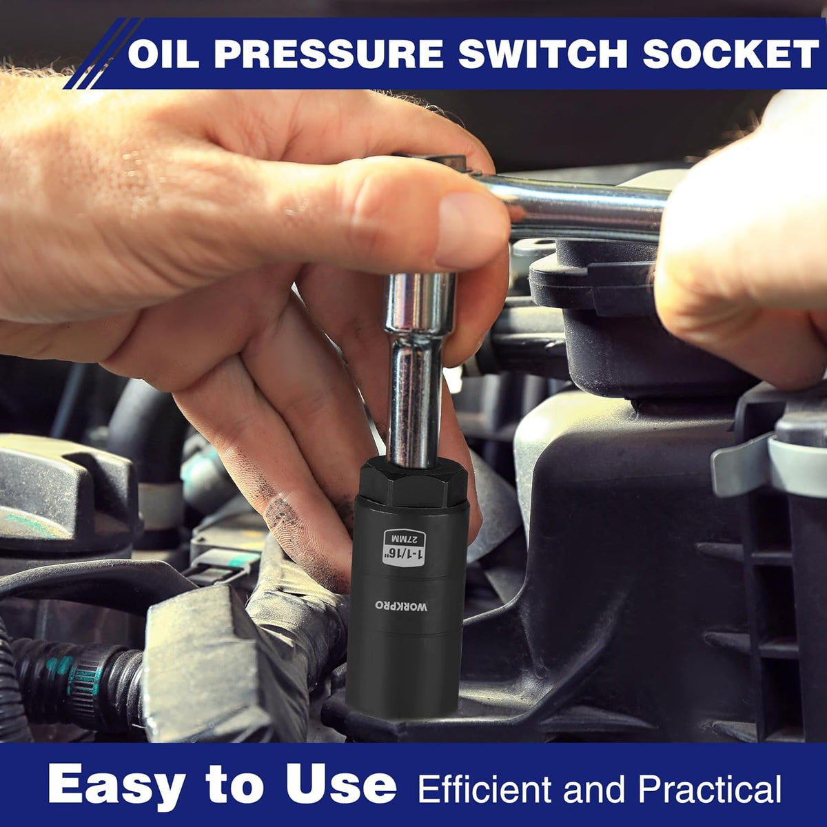 WORKPRO oil pressure switch socket, black, used to loosen an engine-mounted sensor