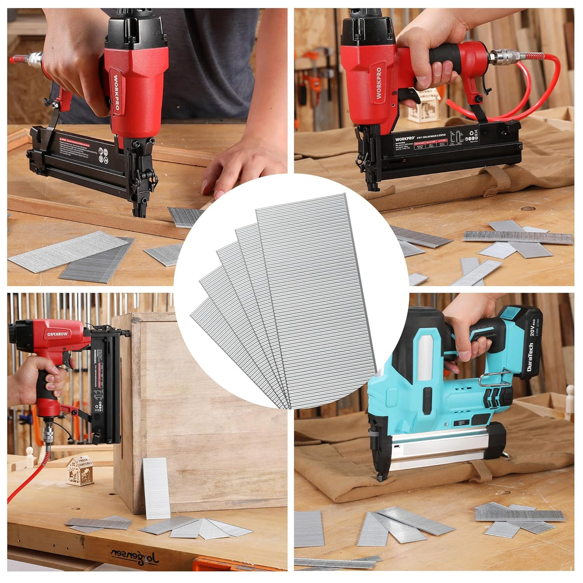 18 gauge brad nails with compatible nailer across multiple wood fastening angles