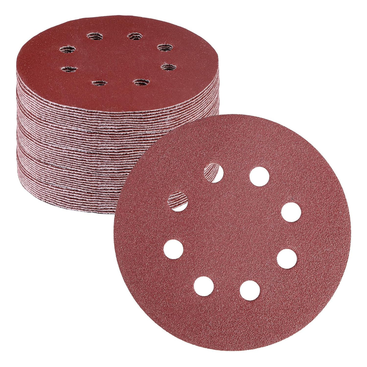 5-inch hook-and-loop sanding discs, red-brown, 8-hole, stacked set
