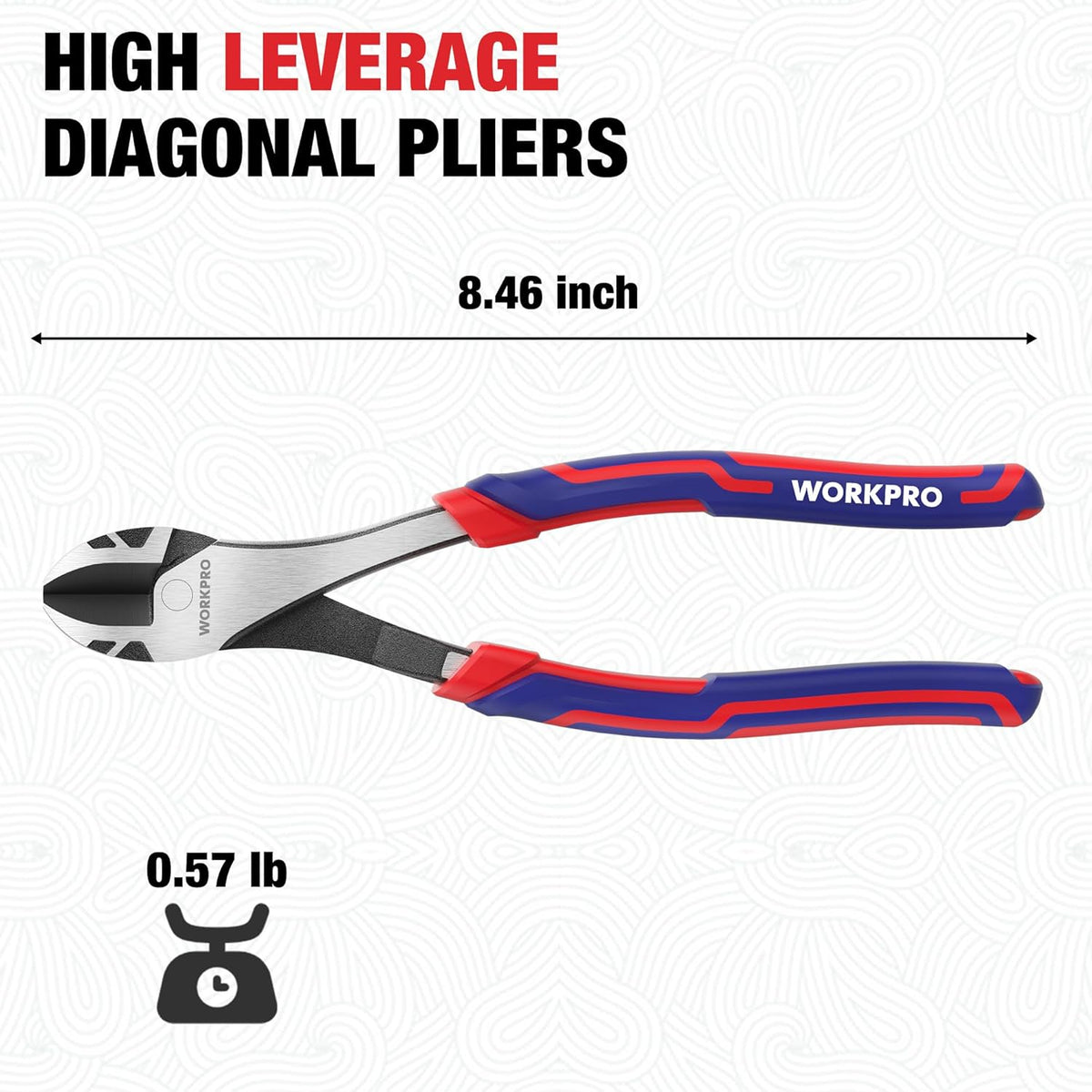 WORKPRO 8-inch diagonal pliers with silver cutting head and red-blue anti-slip handles