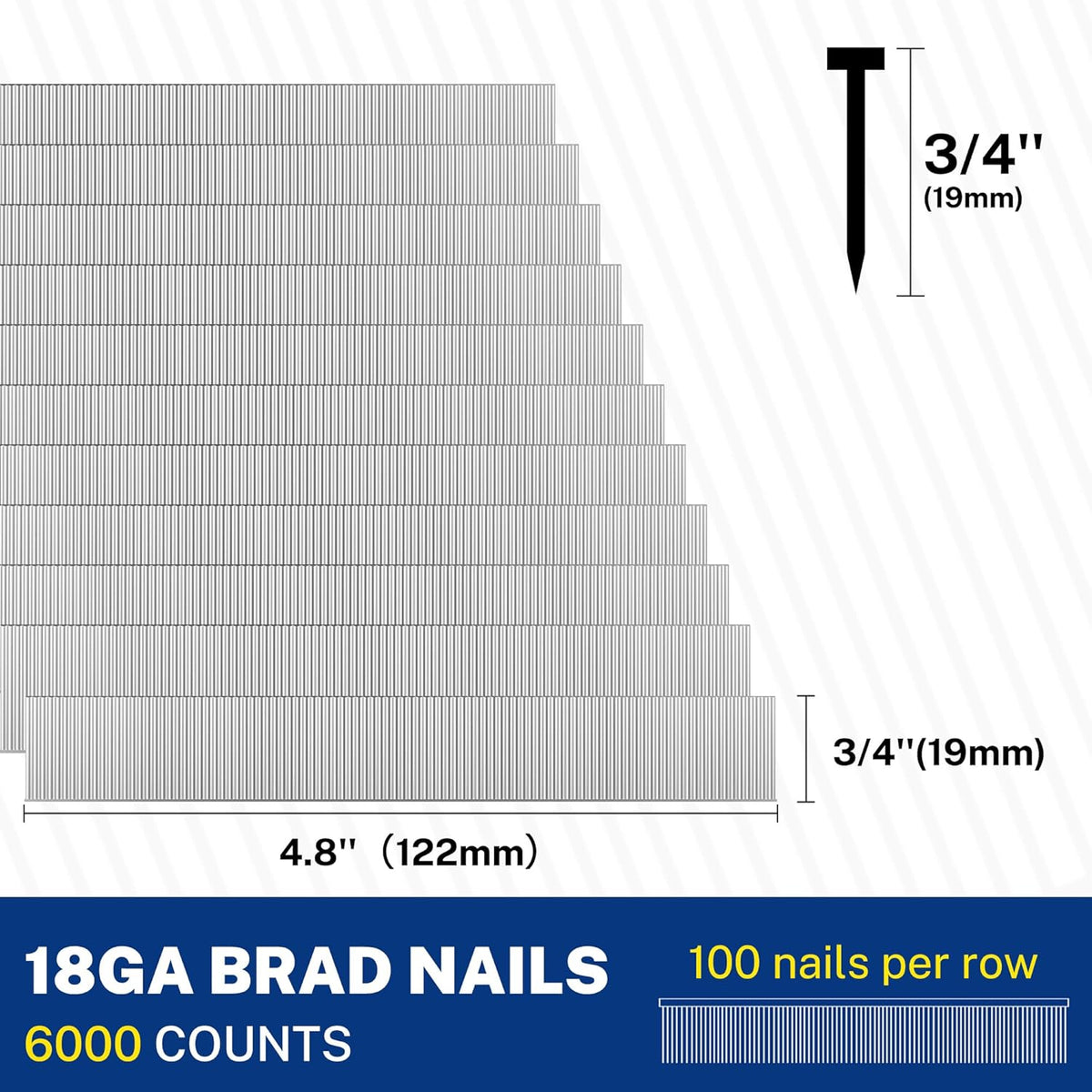WORKPRO 18GA brad nails, 3/4 in length, stacked in strips for nailers