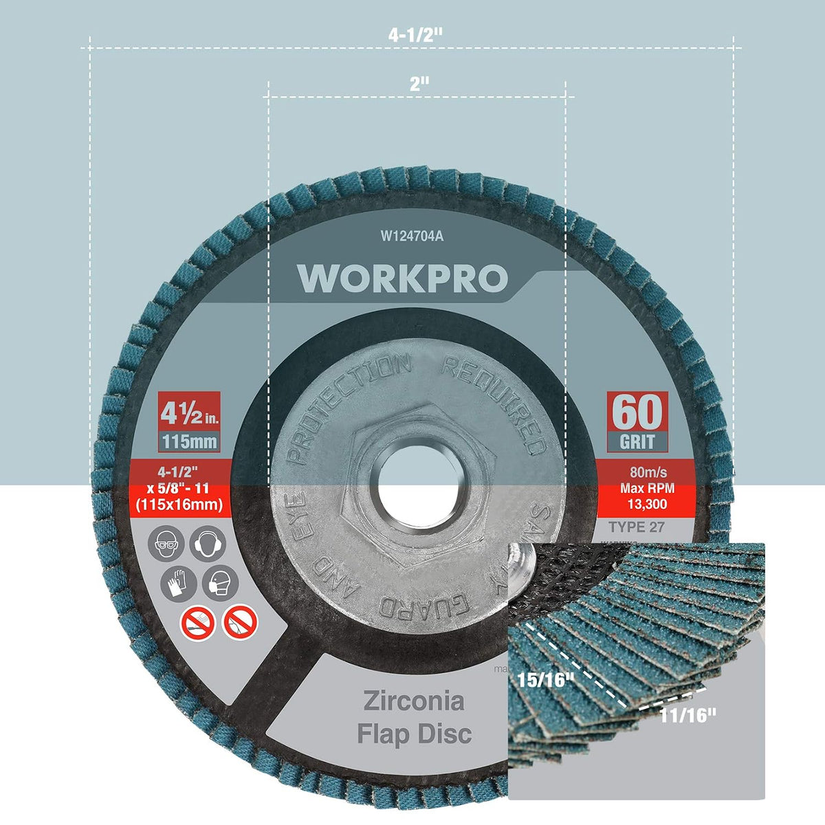 WORKPRO 5 Pack Zirconia flap disc in blue and black with innovation quality, durable and secure sanding