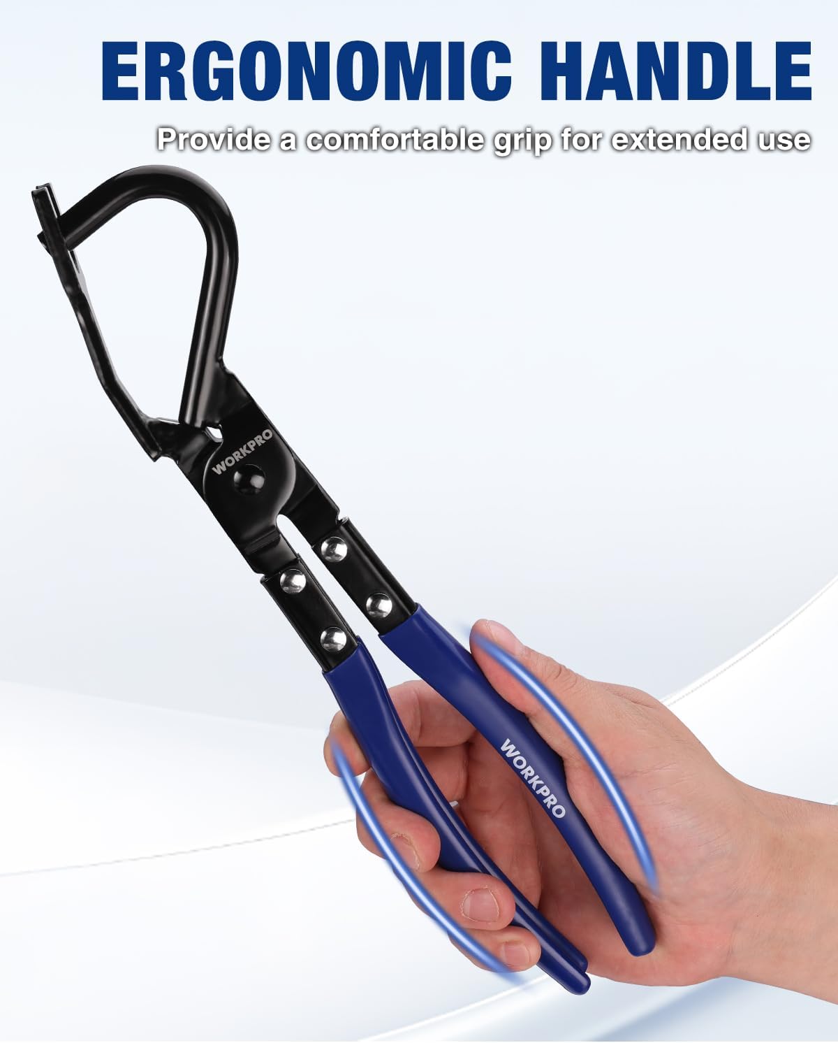 Exhaust hanger removal tool with ergonomic blue-and-black handle and black grip loop