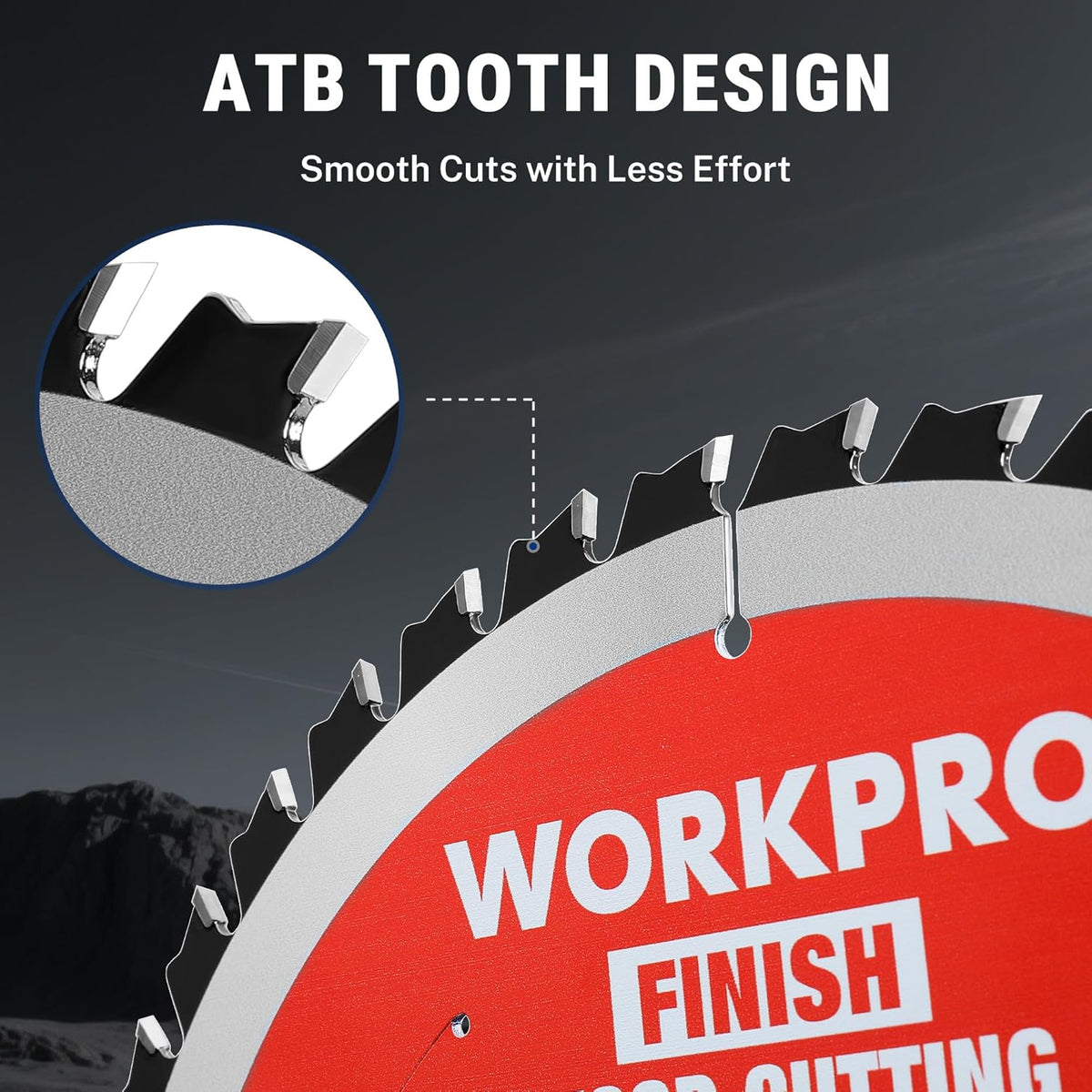 Circular saw blade with ATB tooth edge, carbide-tipped teeth and red blade face