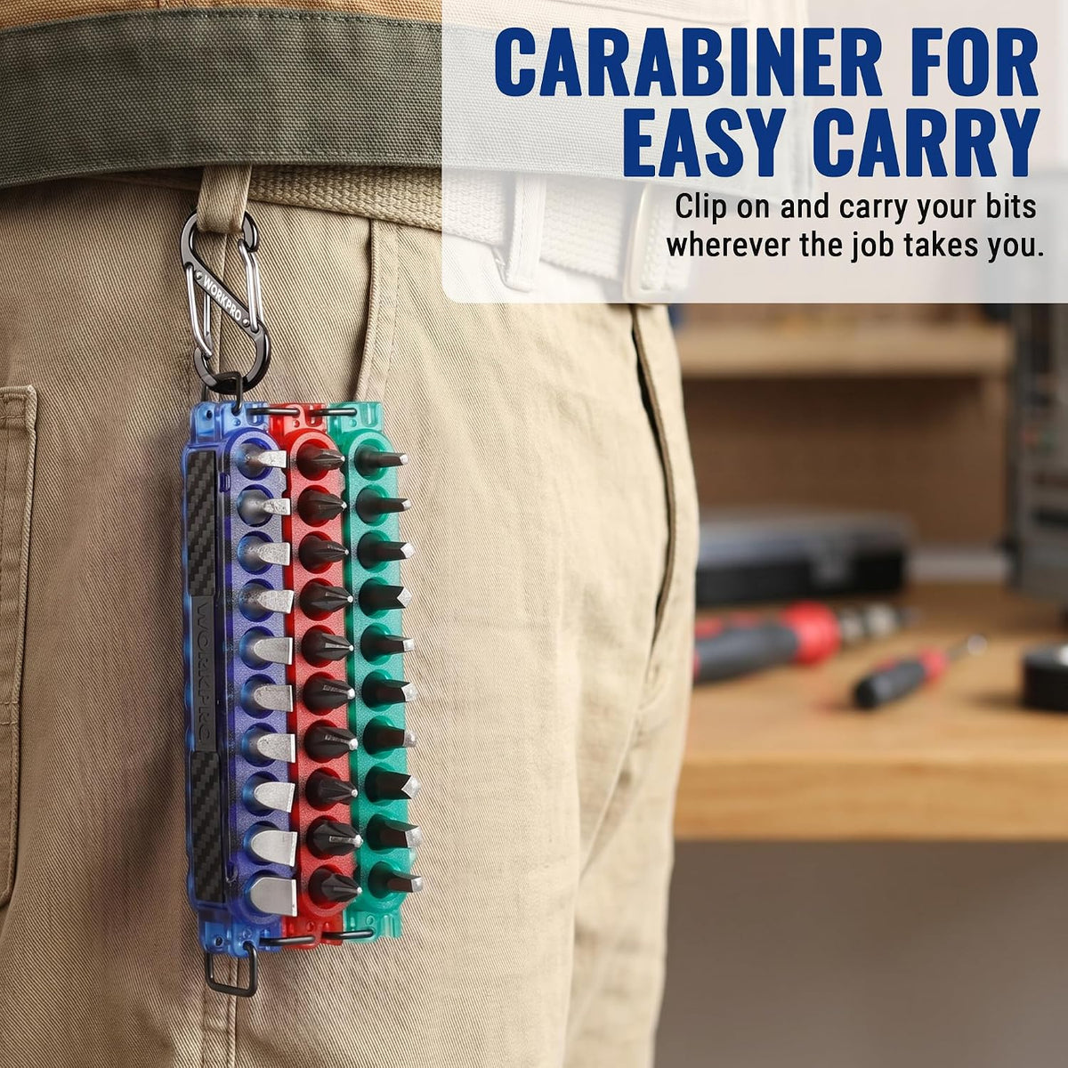 WORKPRO 3-Pack 1/4 in Hex Bit Holders, Bit Organizers with Carabiner