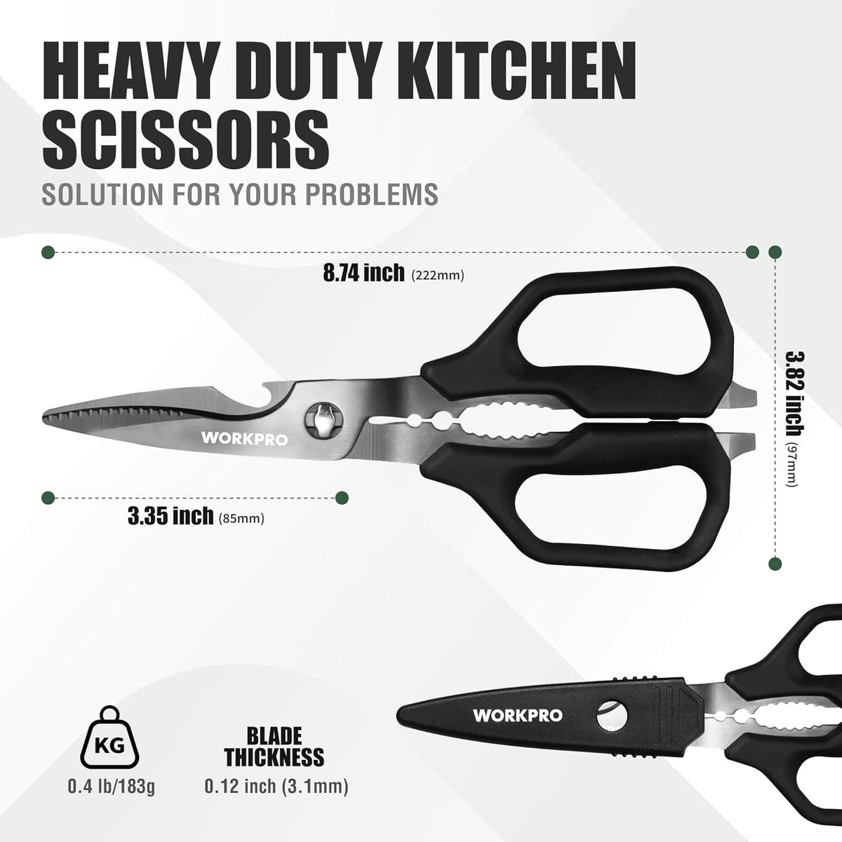 Heavy-duty kitchen scissors with black handles and stainless blades