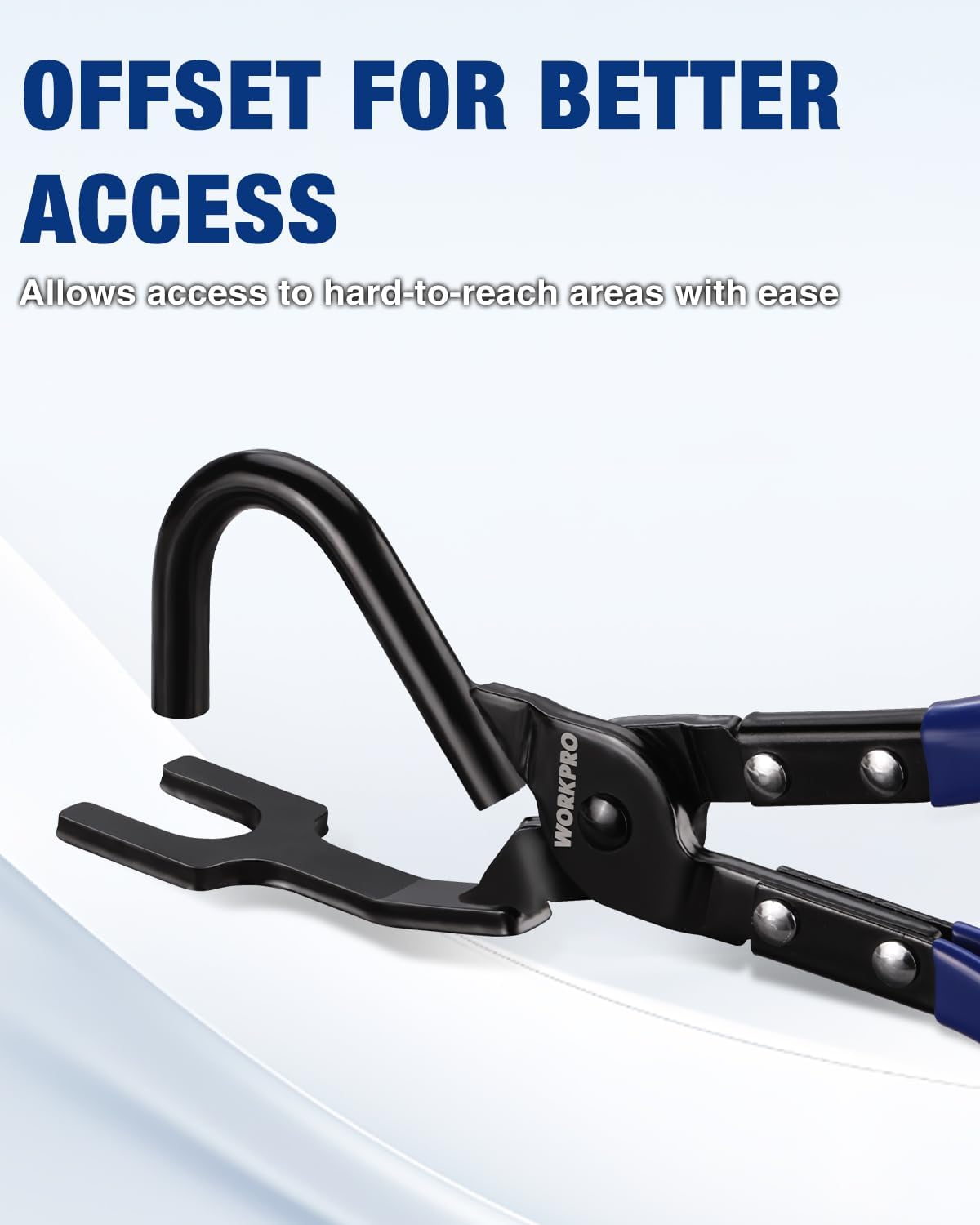Black U hook exhaust hanger removal tool with offset jaw and blue handle