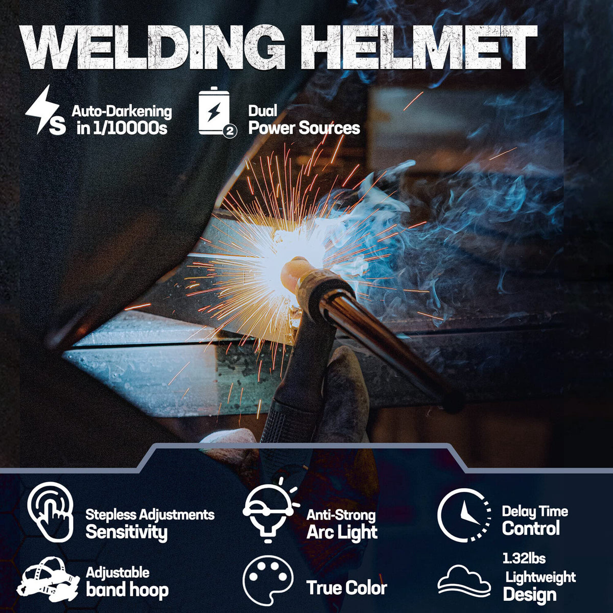 WORKPRO Welding Helmet Shield Large Viewing Welding Mask Hood with innovation and secure auto-darkening lens