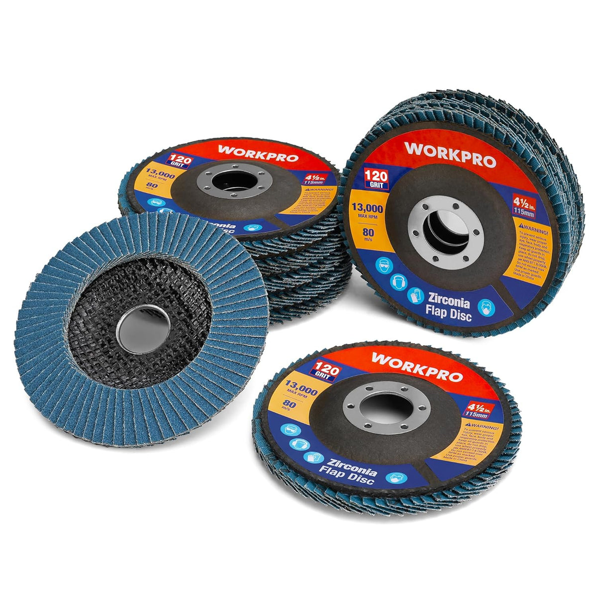 WORKPRO flap sanding discs set, blue zirconia flap wheels with 7/8 in arbor