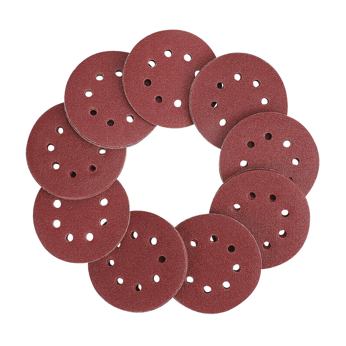 Workpro 80-piece sanding disc set in burgundy with aluminum oxide abrasive for wood and metal finishing