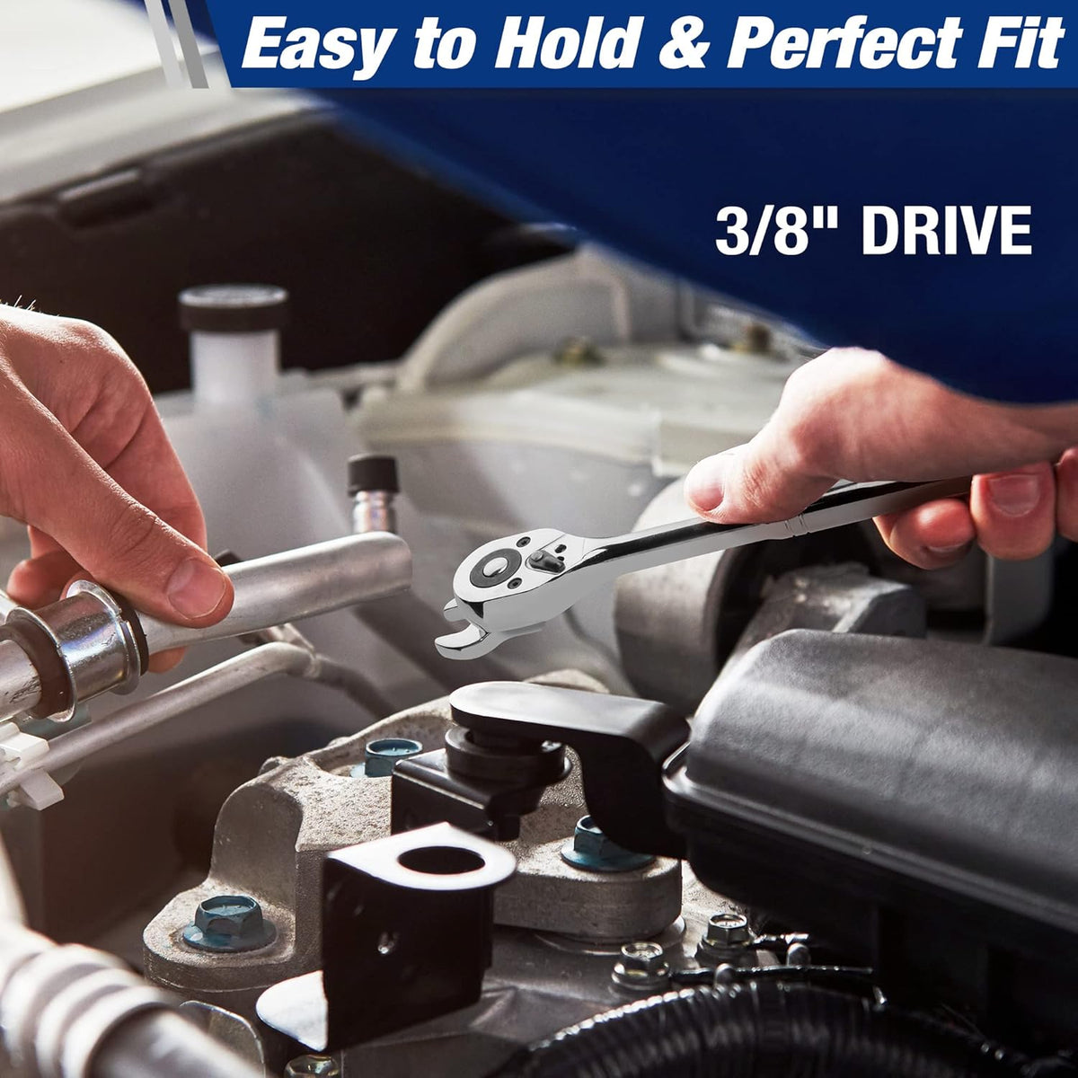 3/8-inch drive crowfoot wrench in use on an automotive engine component.