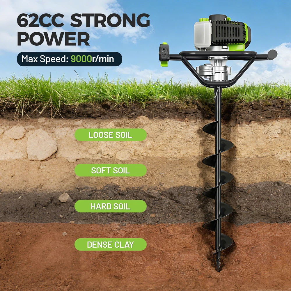 WORKPRO 62CC post hole digger gas powered earth auger drill with quality innovation for digging fence holes