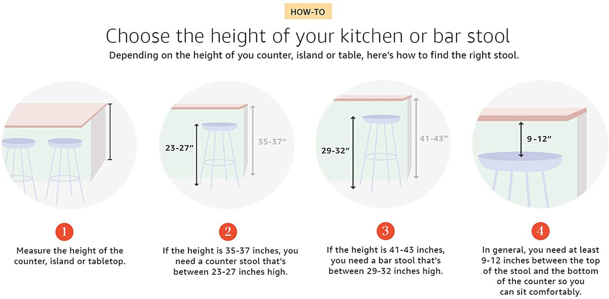 Adjustable height bar stool diagram with round black seat and four leg supports
