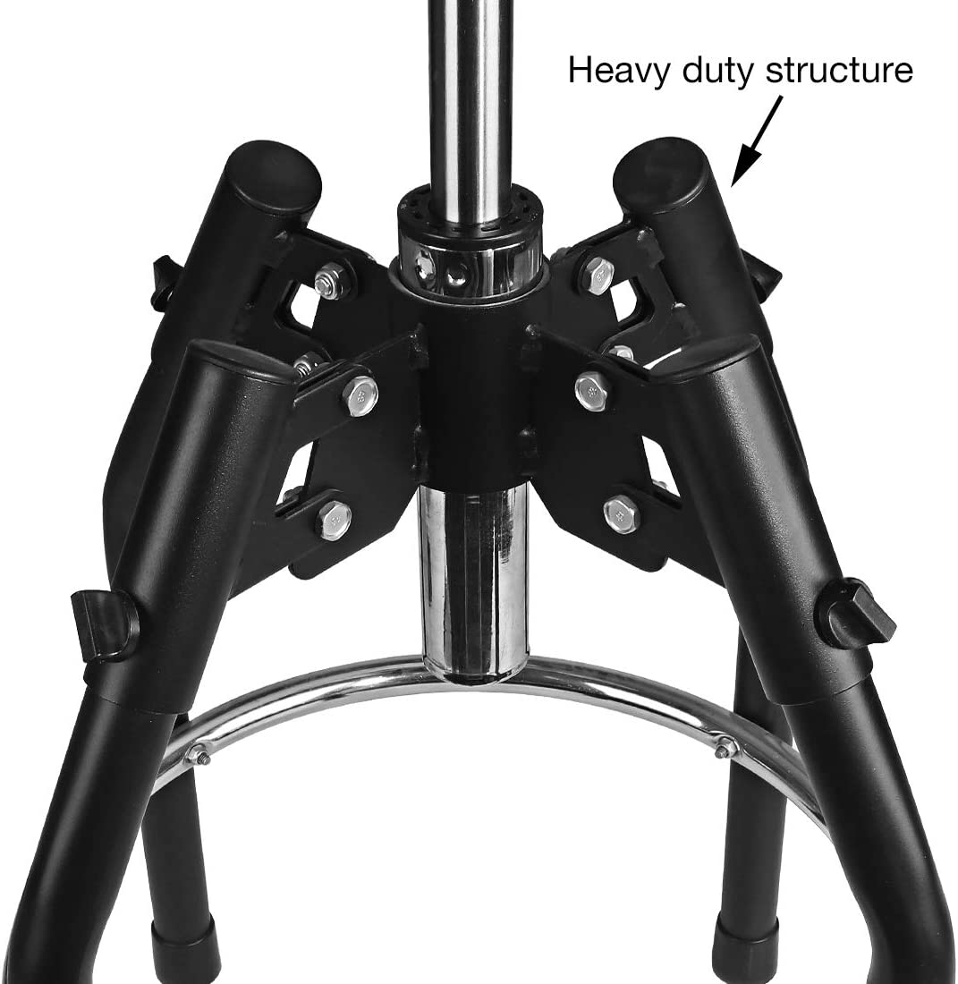 Heavy-duty hydraulic shop stool frame with black legs and central silver hydraulic cylinder