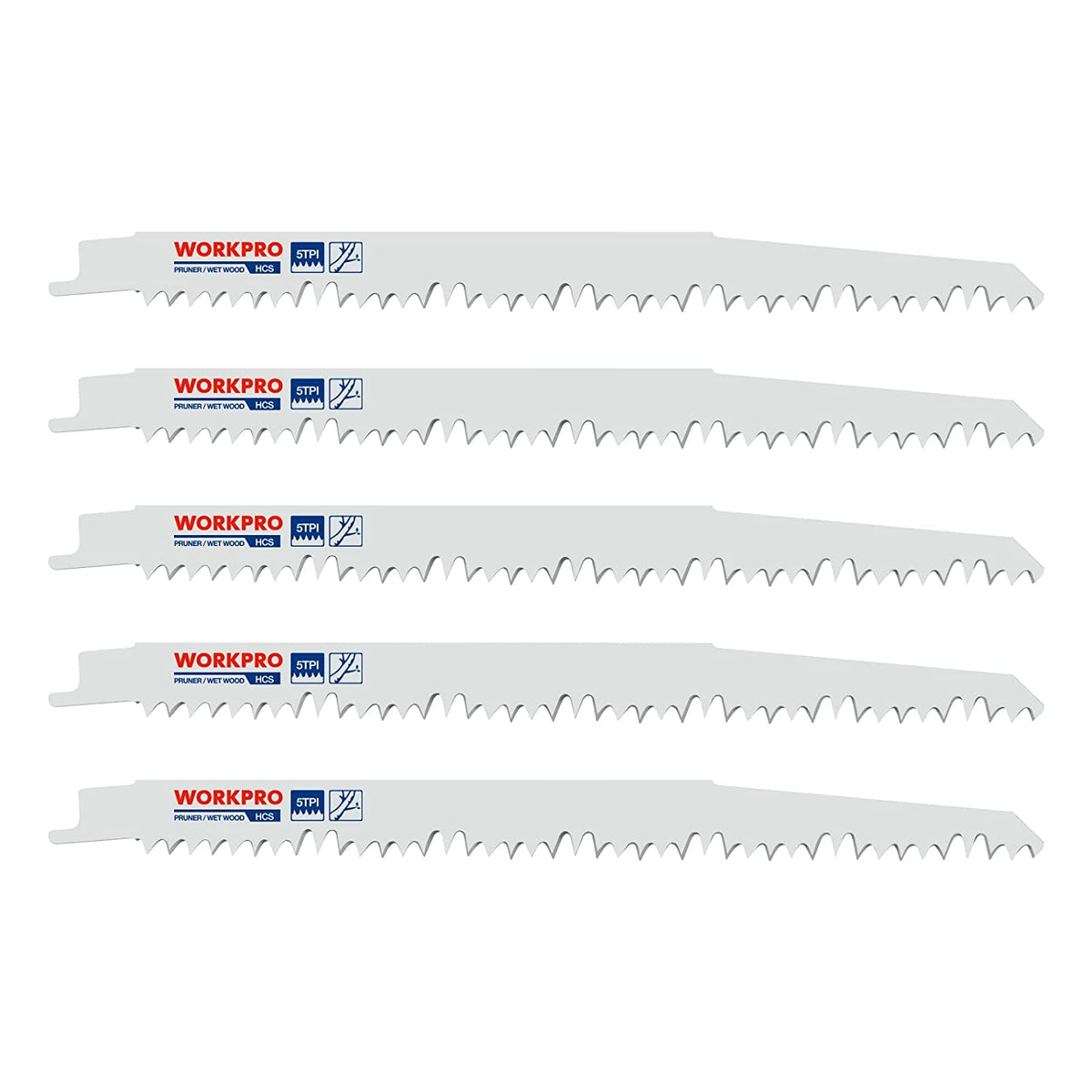 WORKPRO pruner reciprocating saw blade set, 5 HCS blades, 9-inch wood pruning