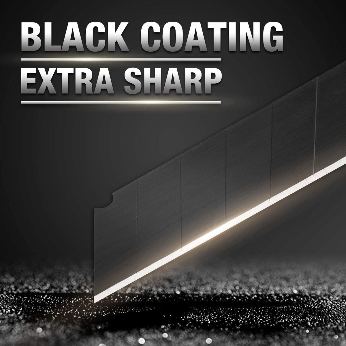 Black-coated snap-off replacement blade edge, dark gray steel segment